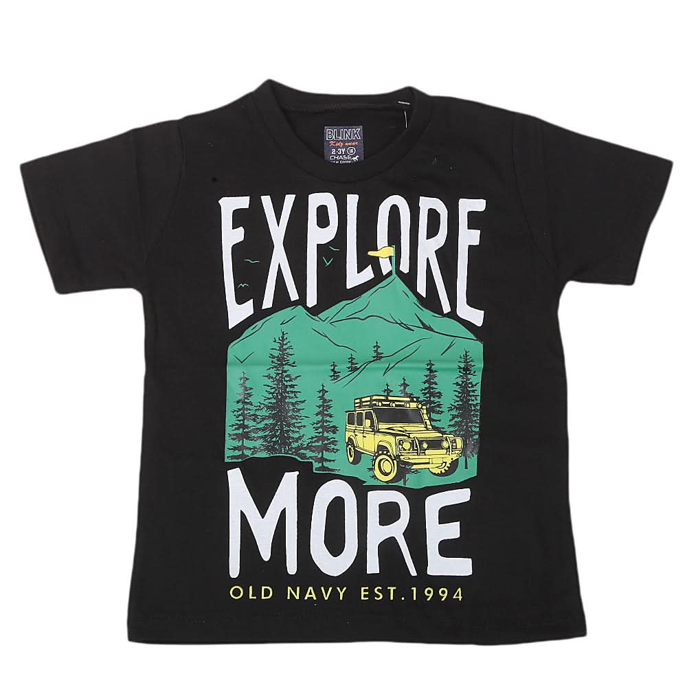 Boys Round Neck Half Sleeves T-Shirt - Black, Kids, Boys T-Shirts, Chase Value, Chase Value