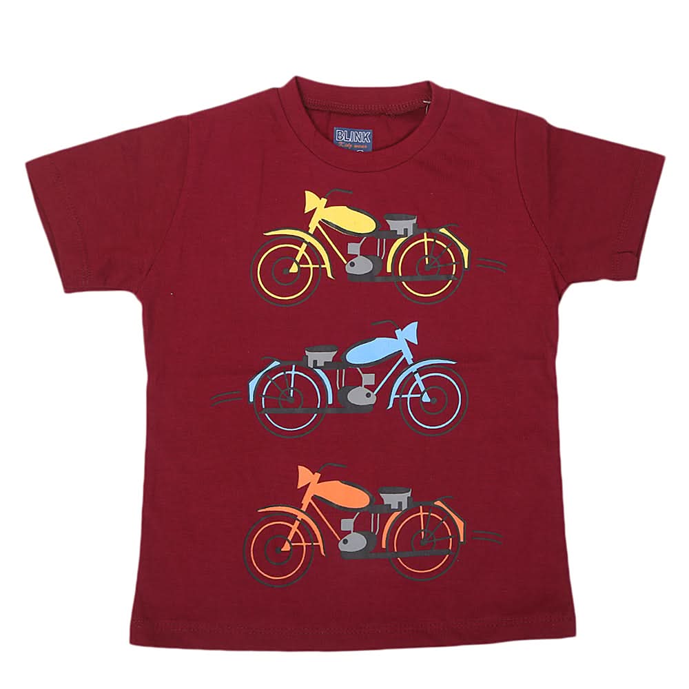Boys Round Neck Half Sleeves T-Shirt - Maroon, Kids, Boys T-Shirts, Chase Value, Chase Value