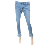 Women's Denim Pant Bottom Embroidered White - Light Blue, Women, Pants & Tights, Chase Value, Chase Value