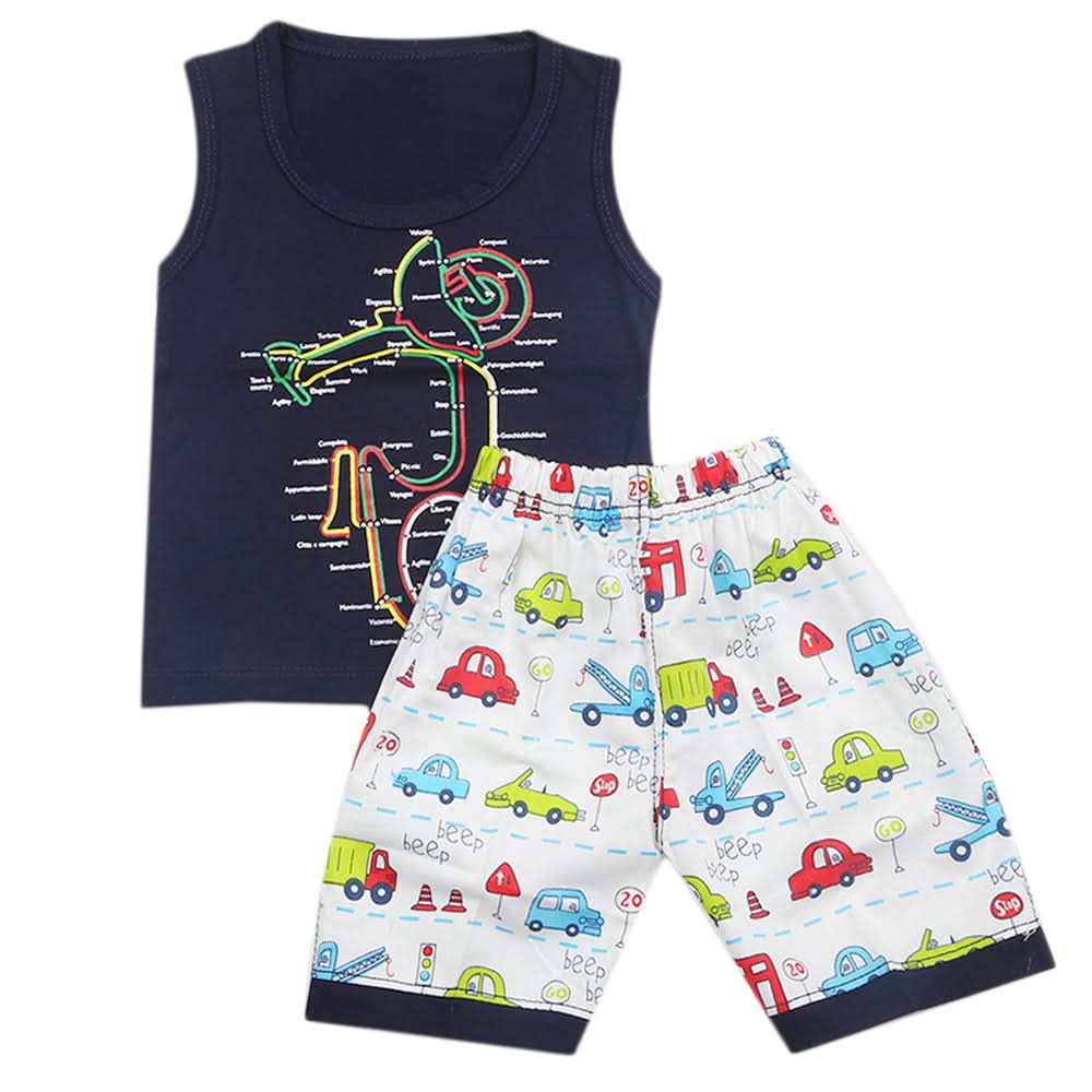 Boys Half Sleeves Sando Suit - Navy Blue, Kids, Boys Sets And Suits, Chase Value, Chase Value