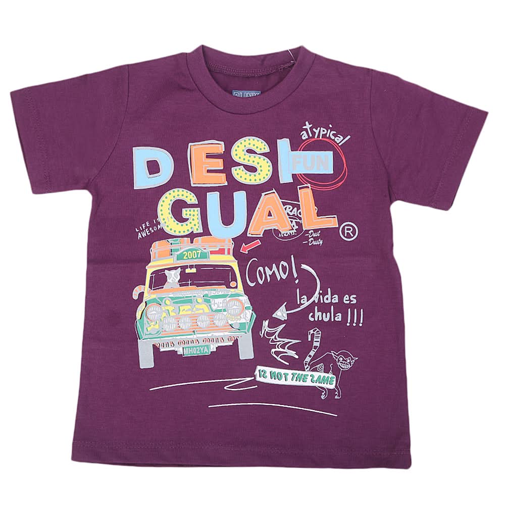 Boys Round Neck Half Sleeves T-Shirt - Purple, Kids, Boys T-Shirts, Chase Value, Chase Value