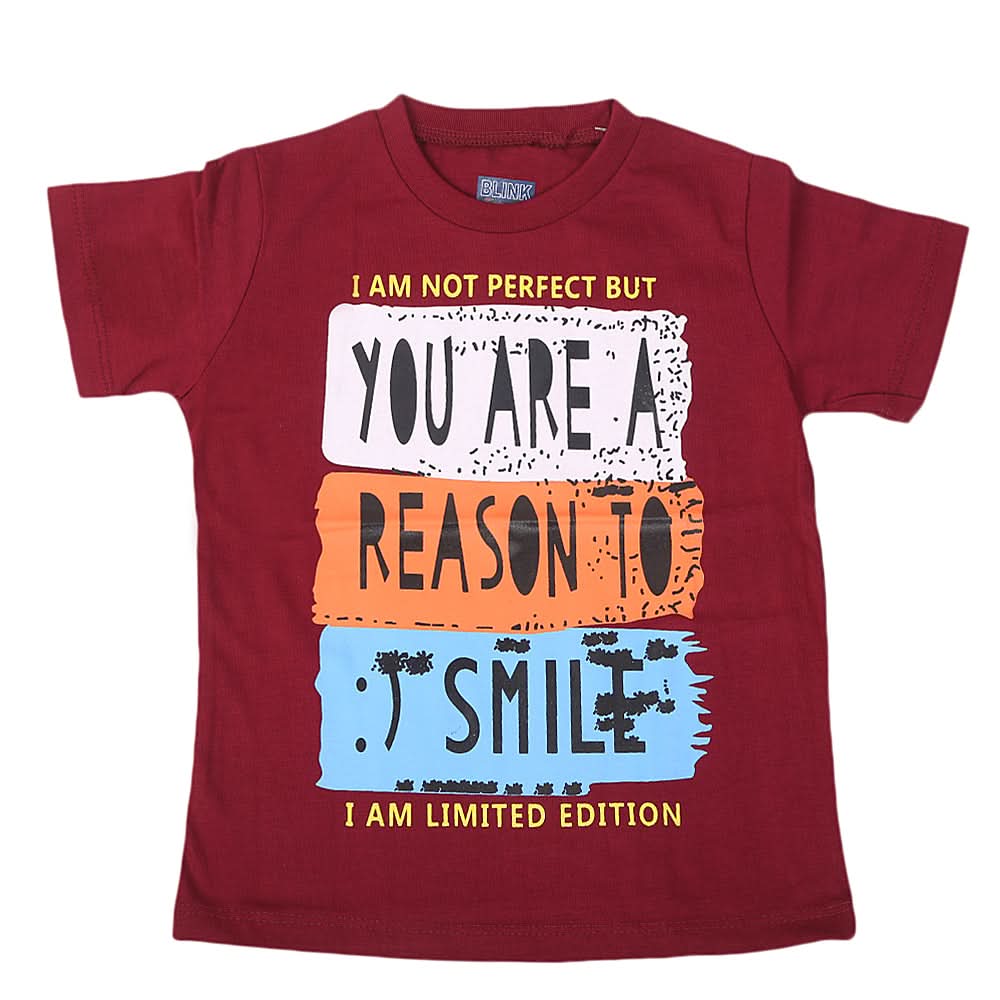 Boys Round Neck Half Sleeves T-Shirt - Maroon, Kids, Boys T-Shirts, Chase Value, Chase Value