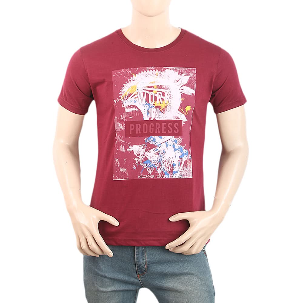 Men's Half Sleeves Printed T-Shirt - Maroon, Men, T-Shirts And Polos, Chase Value, Chase Value
