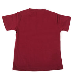 Boys Round Neck Half Sleeves T-Shirt - Maroon, Kids, Boys T-Shirts, Chase Value, Chase Value