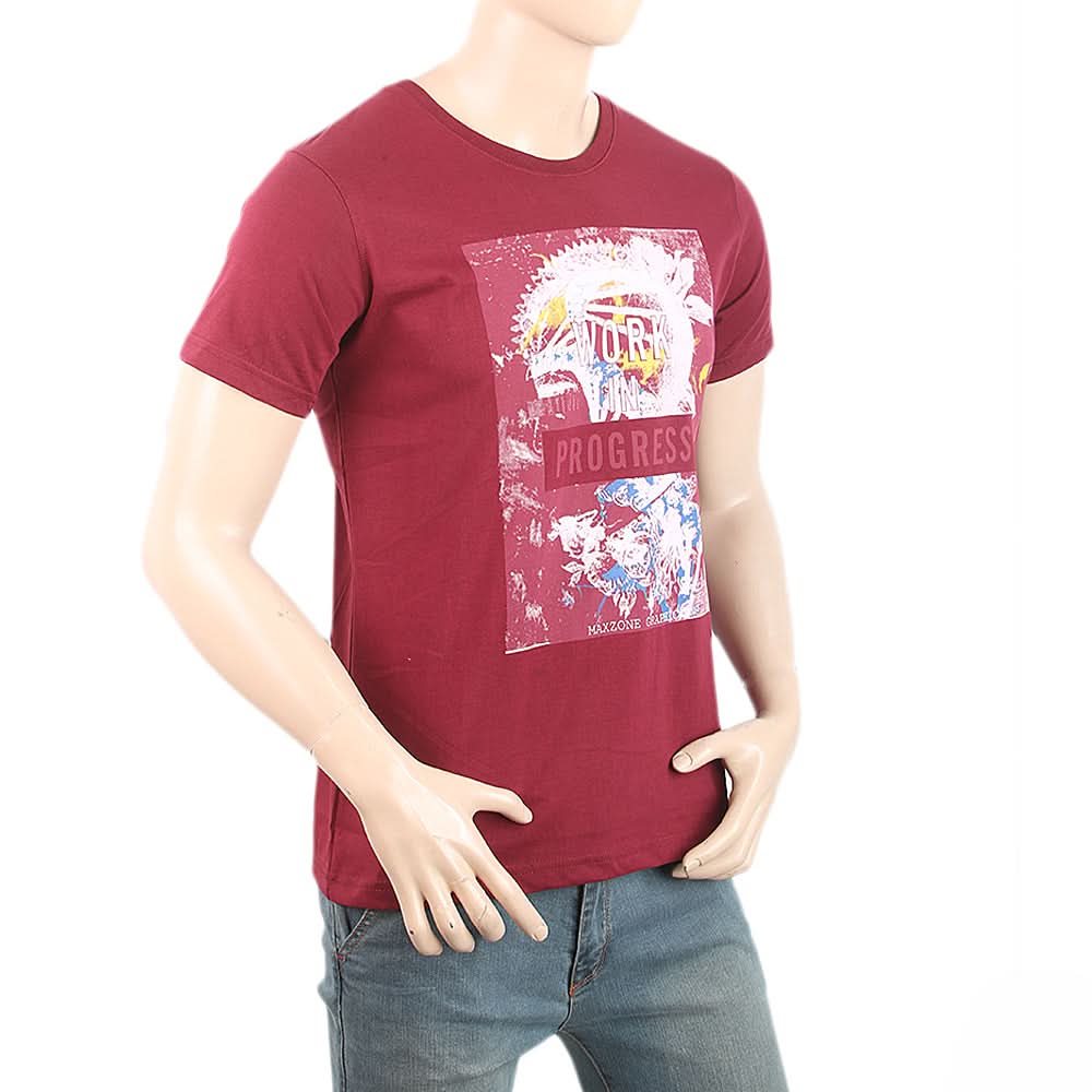 Men's Half Sleeves Printed T-Shirt - Maroon, Men, T-Shirts And Polos, Chase Value, Chase Value