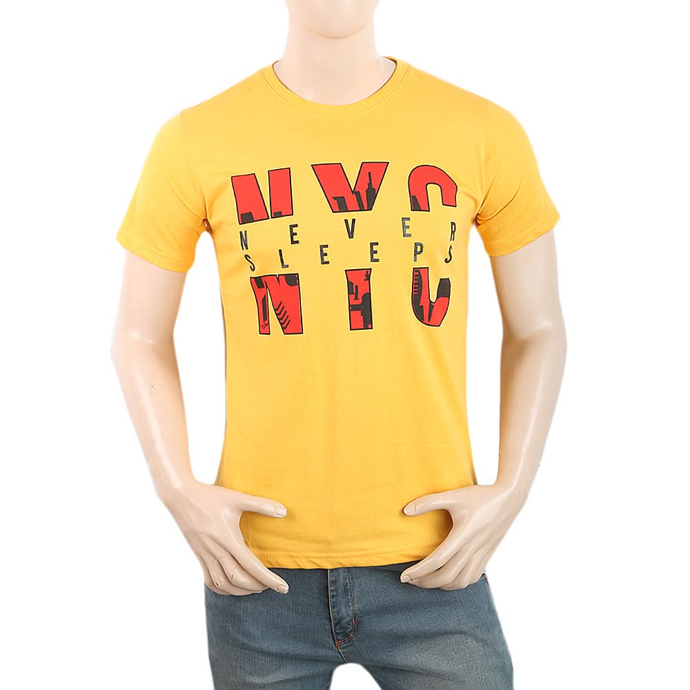 Men's Half Sleeves Printed T-Shirt - Yellow, Men, T-Shirts And Polos, Chase Value, Chase Value