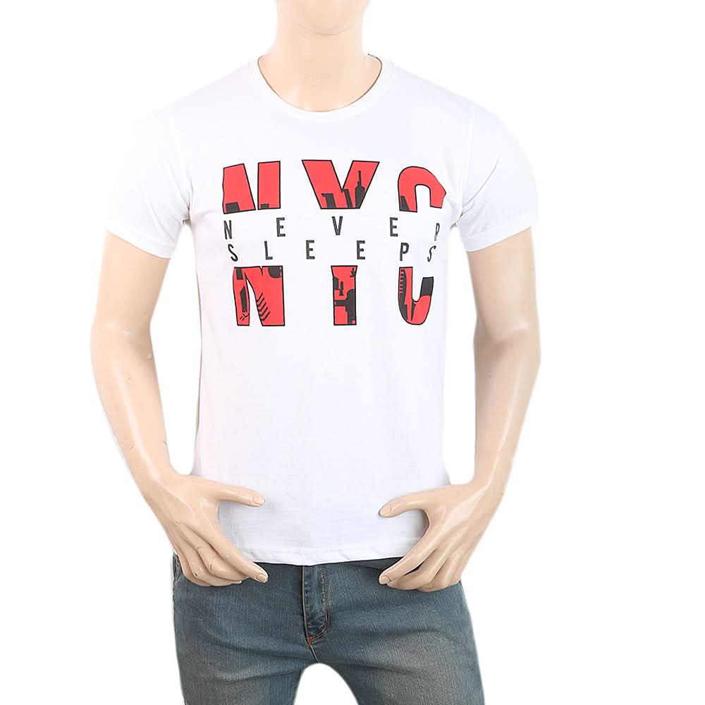 Men's Half Sleeves Printed T-Shirt - White, Men, T-Shirts And Polos, Chase Value, Chase Value