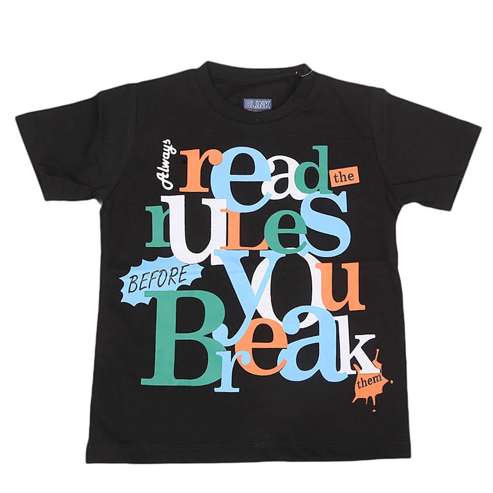 Boys Round Neck Half Sleeves T-Shirt - Black, Kids, Boys T-Shirts, Chase Value, Chase Value