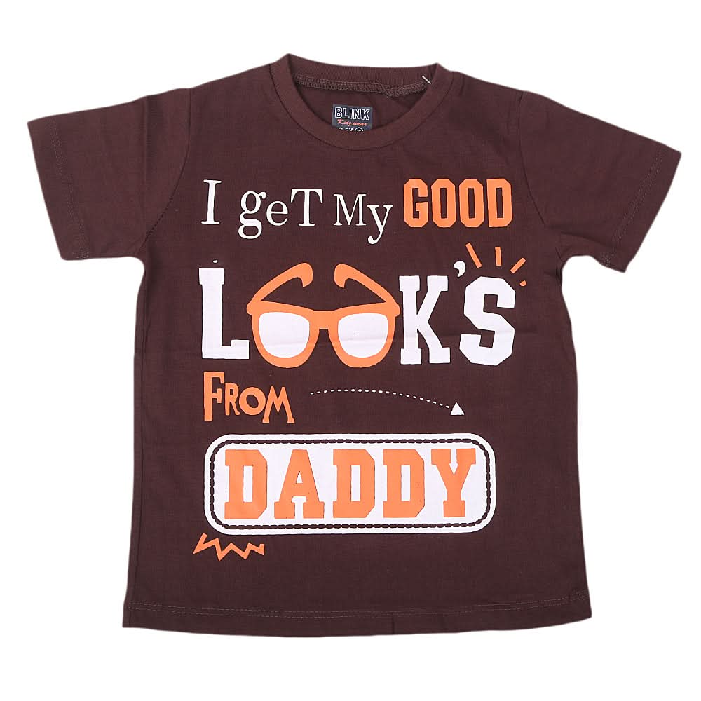 Boys Round Neck Half Sleeves T-Shirt - Brown, Kids, Boys T-Shirts, Chase Value, Chase Value