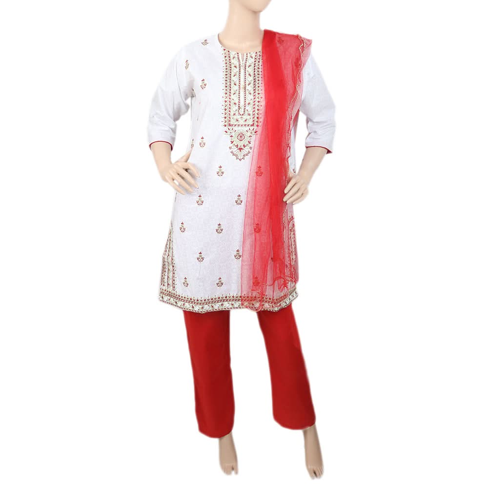 Women's Embroidered 3Pcs Suit - White, Women, Shalwar Suits, Chase Value, Chase Value