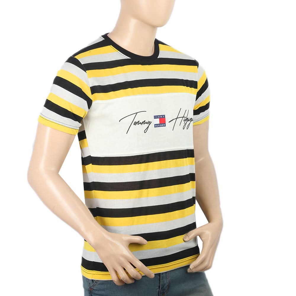 Men's Half Sleeves Yarn Dyed Round Neck T-Shirt - Yellow, Men, T-Shirts And Polos, Chase Value, Chase Value