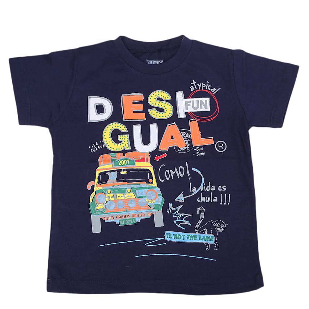 Boys Round Neck Half Sleeves T-Shirt - Navy Blue, Kids, Boys T-Shirts, Chase Value, Chase Value