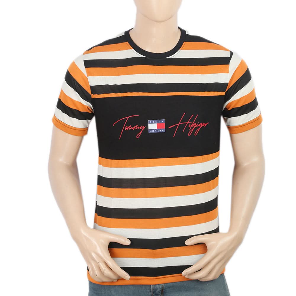 Men's Half Sleeves Yarn Dyed Round Neck T-Shirt - Black, Men, T-Shirts And Polos, Chase Value, Chase Value