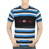 Men's Half Sleeves Yarn Dyed Round Neck T-Shirt - Blue, Men, T-Shirts And Polos, Chase Value, Chase Value