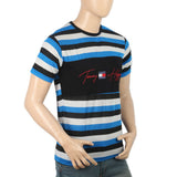 Men's Half Sleeves Yarn Dyed Round Neck T-Shirt - Blue, Men, T-Shirts And Polos, Chase Value, Chase Value