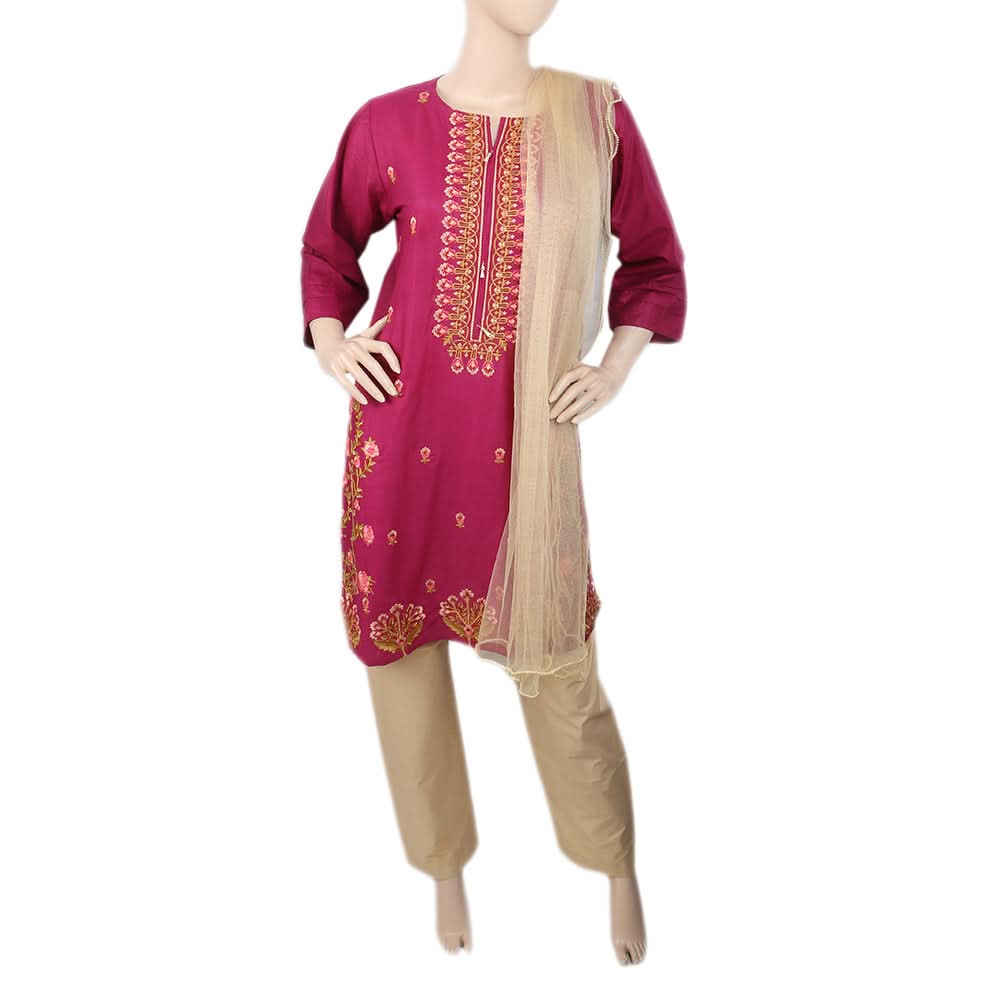 Women's Embroidered 3Pcs Suit - Pink, Women, Shalwar Suits, Chase Value, Chase Value