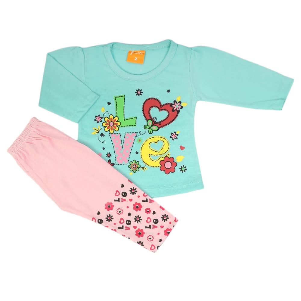 Newborn Girls Full Sleeves Suit - Cyan, Newborn Girls Sets & Suits, Chase Value, Chase Value