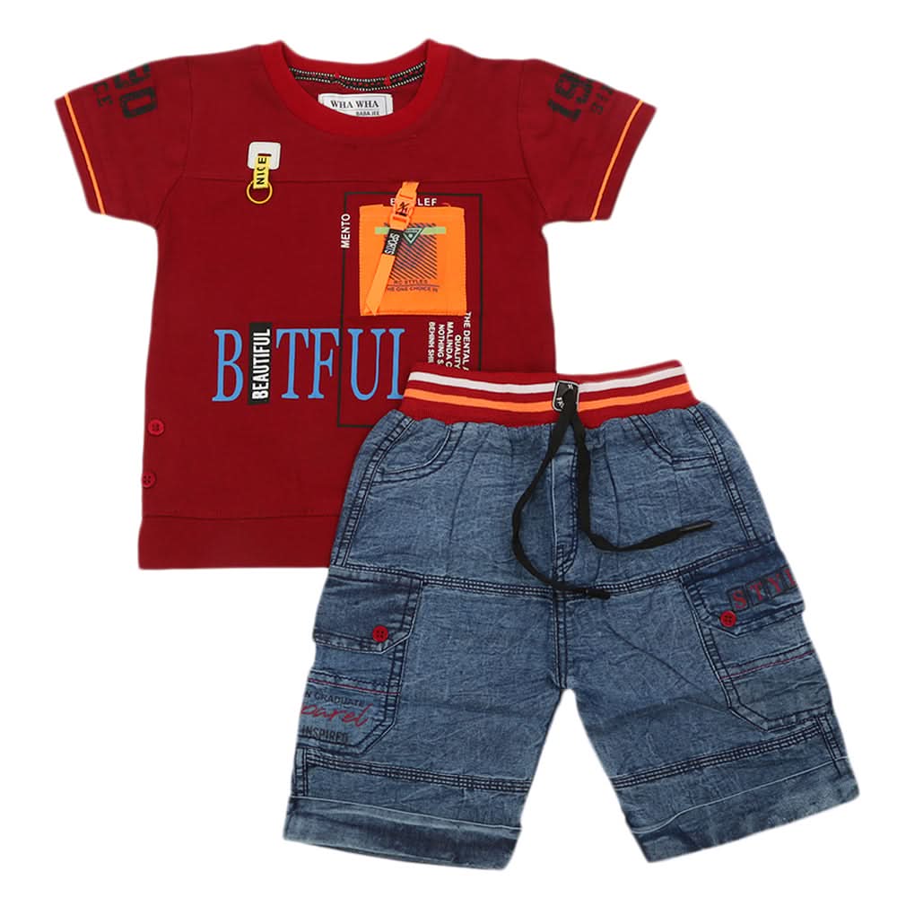 Boys Half Sleeves Suit - Maroon, Boys Sets & Suits, Chase Value, Chase Value