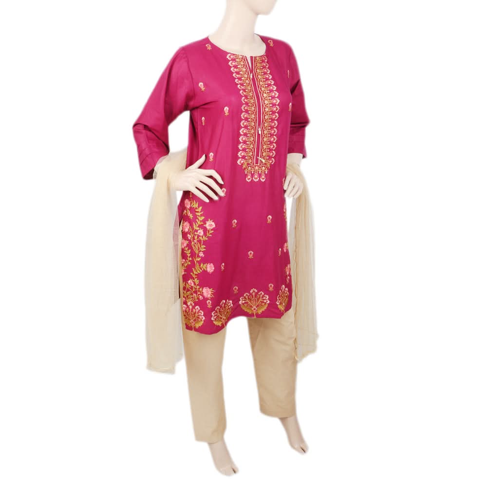 Women's Embroidered 3Pcs Suit - Pink, Women, Shalwar Suits, Chase Value, Chase Value