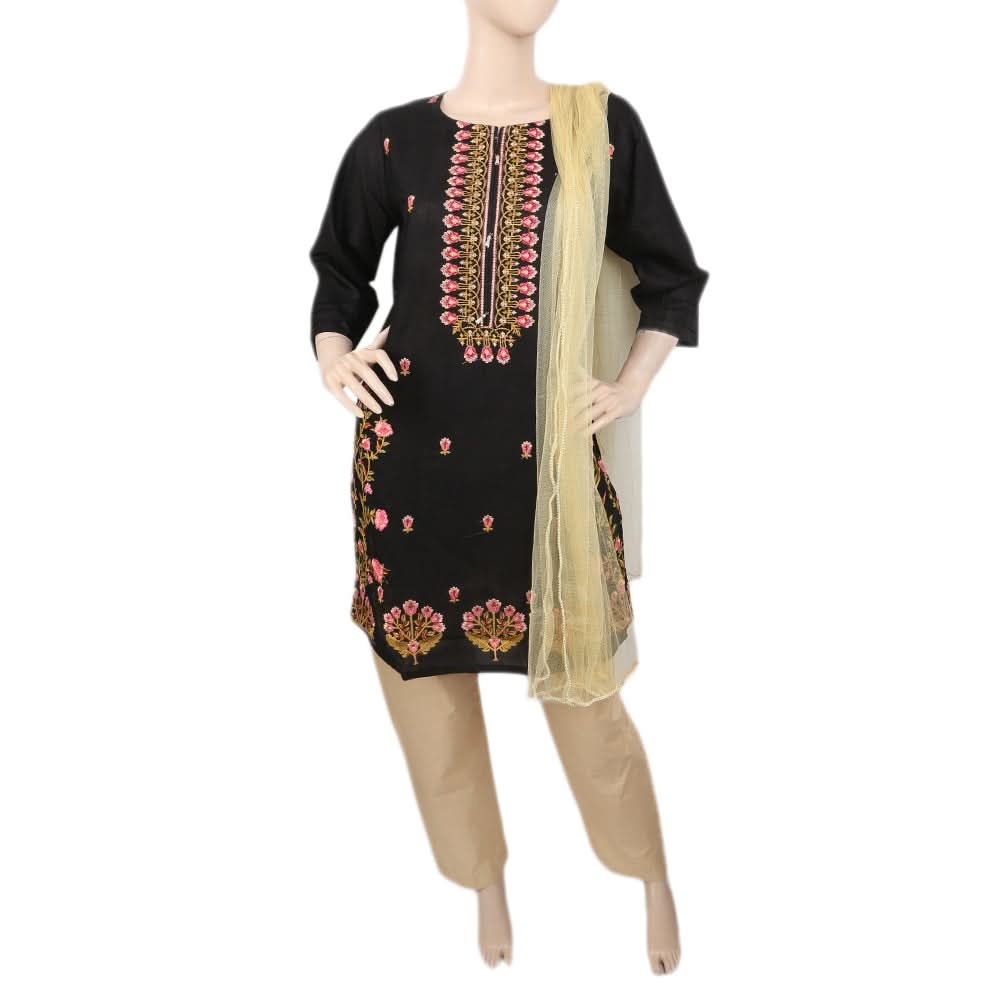 Women's Embroidered 3Pcs Suit - Black, Women, Shalwar Suits, Chase Value, Chase Value