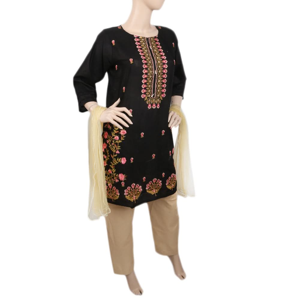 Women's Embroidered 3Pcs Suit - Black, Women, Shalwar Suits, Chase Value, Chase Value