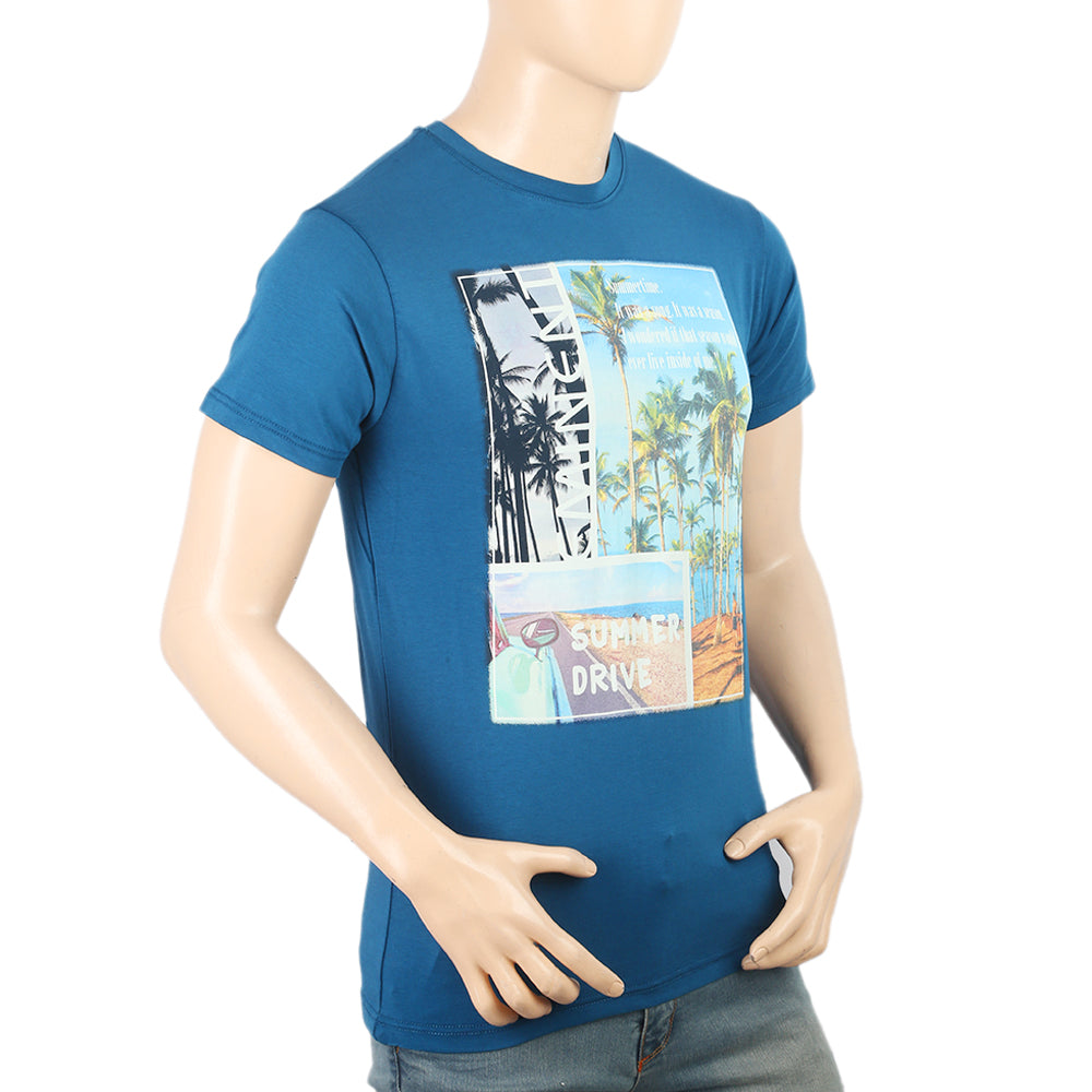 Men's Half Sleeves Digital Printed T-Shirt - Steel Green, Men, T-Shirts And Polos, Chase Value, Chase Value