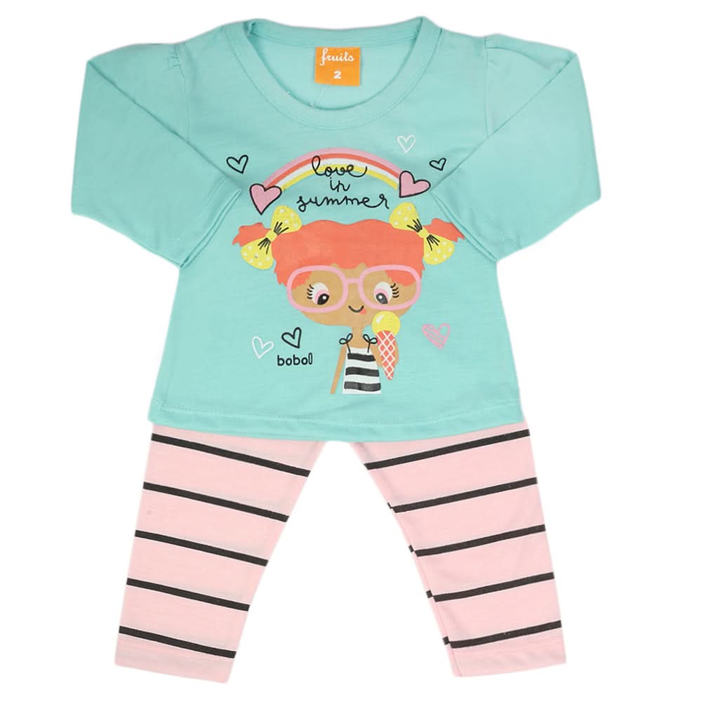 Newborn Girls Full Sleeves Suit - Cyan, Newborn Girls Sets & Suits, Chase Value, Chase Value