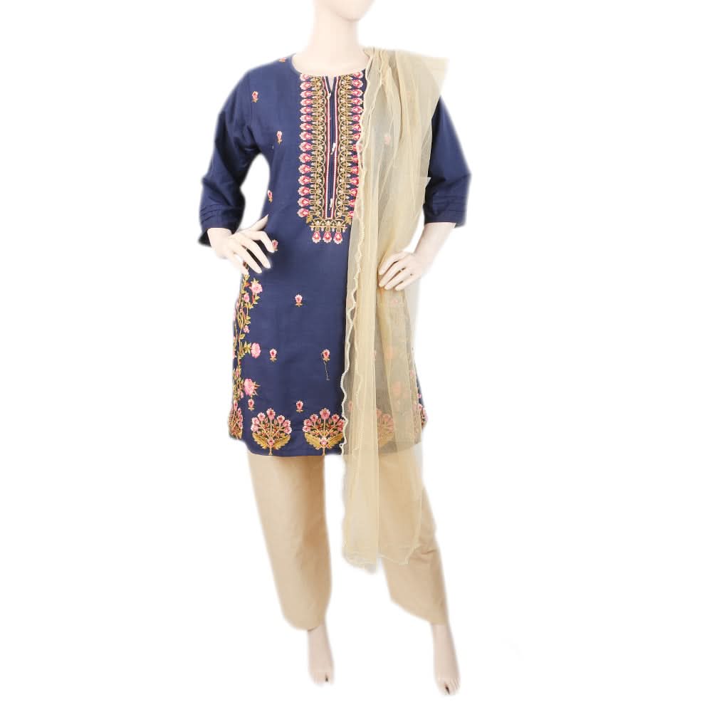 Women's Embroidered 3Pcs Suit - Navy Blue, Women, Shalwar Suits, Chase Value, Chase Value