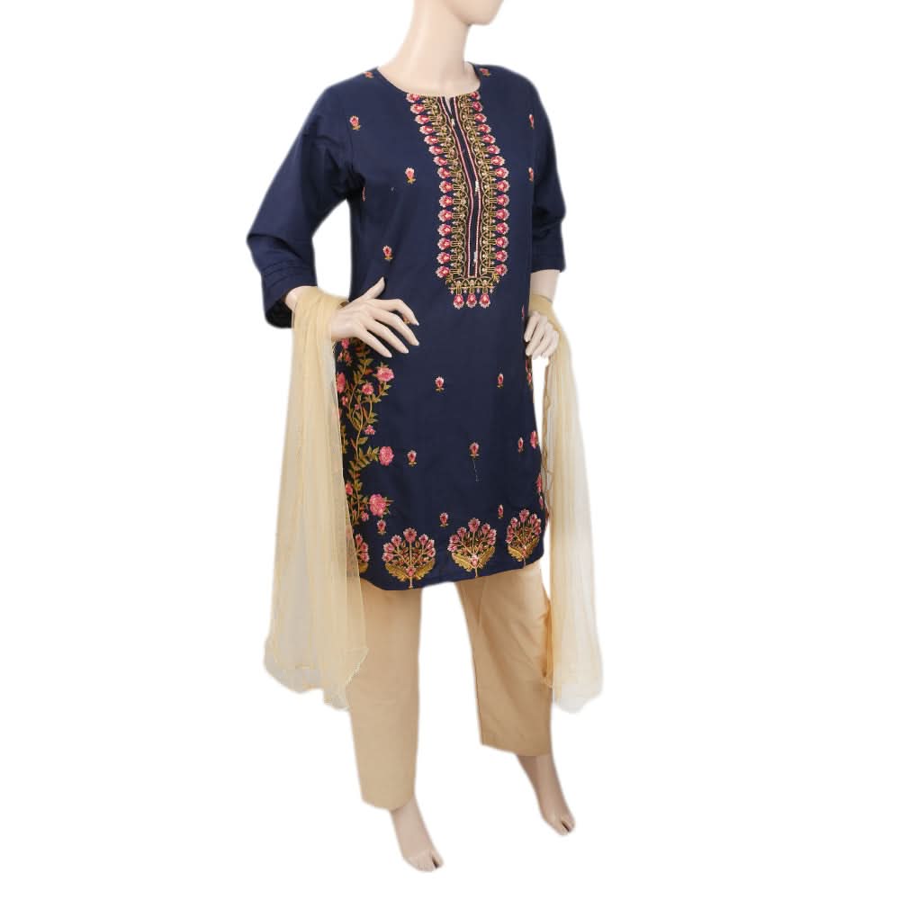 Women's Embroidered 3Pcs Suit - Navy Blue, Women, Shalwar Suits, Chase Value, Chase Value
