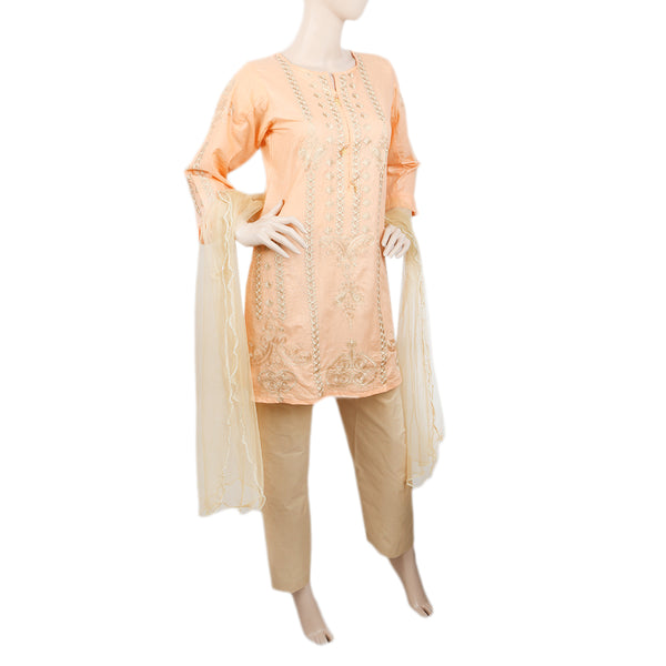 Women's Embroidered 3Pcs Suit - Peach, Women, Shalwar Suits, Chase Value, Chase Value
