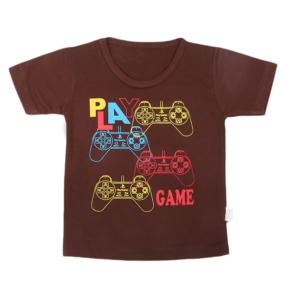 Boys Half Sleeves T-Shirt  - Dark Brown, Kids, Boys T-Shirts, Chase Value, Chase Value