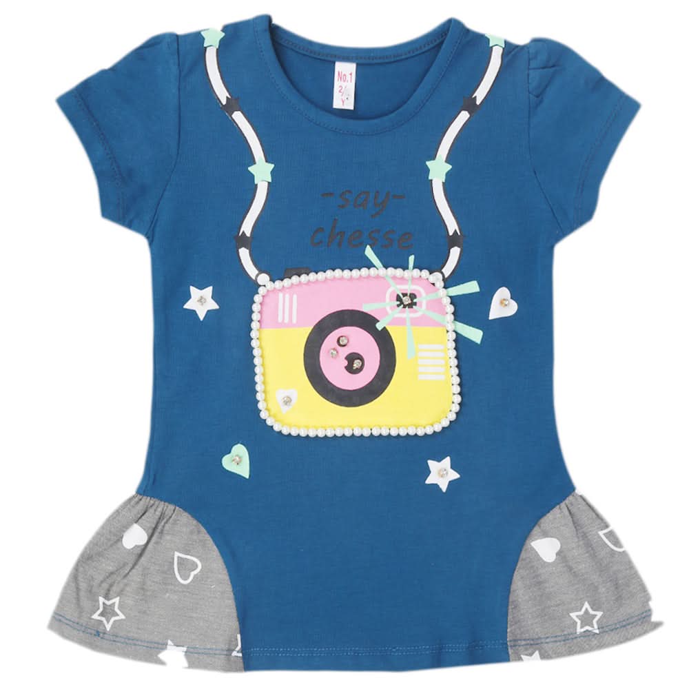 Girls Half Sleeves T-Shirt - Steel Blue, Kids, Girls T-Shirts, Chase Value, Chase Value