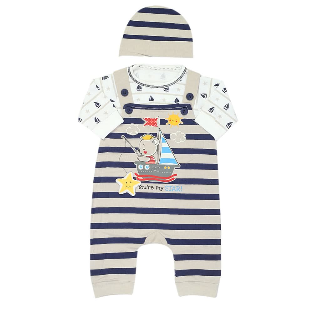 Newborn Boys Romper 3Pcs - Navy Blue, Newborn Boys Rompers, Chase Value, Chase Value