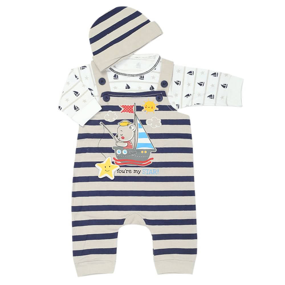 Newborn Boys Romper 3Pcs - Navy Blue, Newborn Boys Rompers, Chase Value, Chase Value
