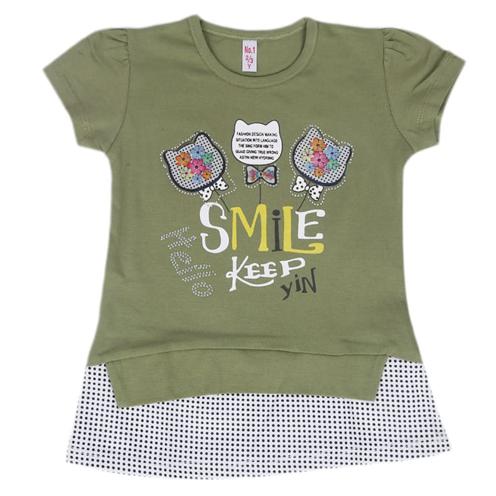 Girls Half Sleeves T-Shirt - Dark Green, Kids, Girls T-Shirts, Chase Value, Chase Value