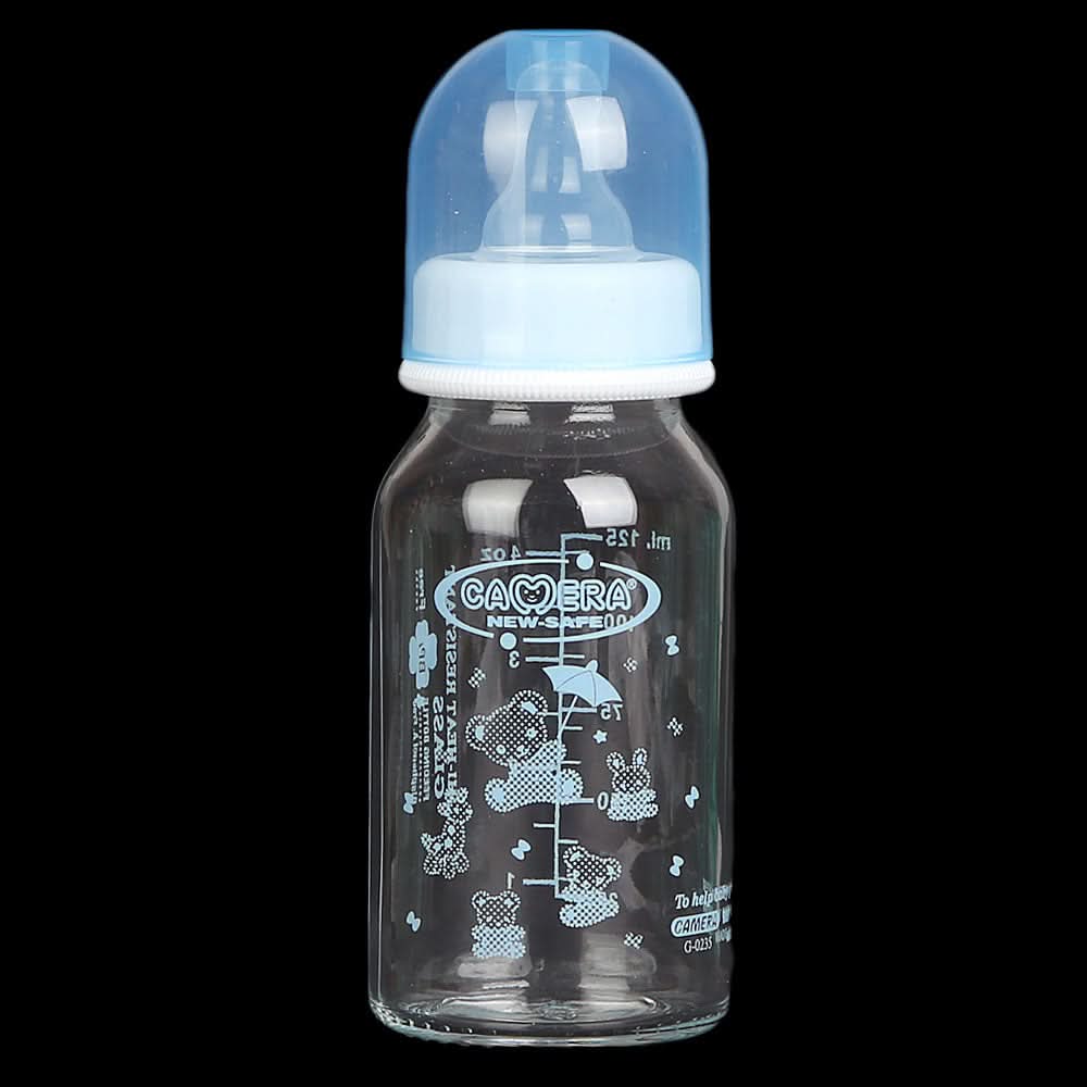 Camera Hi-Heat Resistant Glass Feeding Bottle 125ml/4oz - Blue, Kids, Feeding Supplies, Chase Value, Chase Value