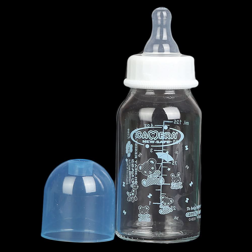 Camera Hi-Heat Resistant Glass Feeding Bottle 125ml/4oz - Blue, Kids, Feeding Supplies, Chase Value, Chase Value