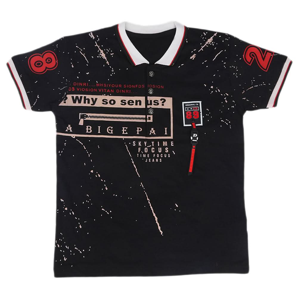Boys Half Sleeves Polo T-Shirt - Black, Kids, Boys T-Shirts, Chase Value, Chase Value