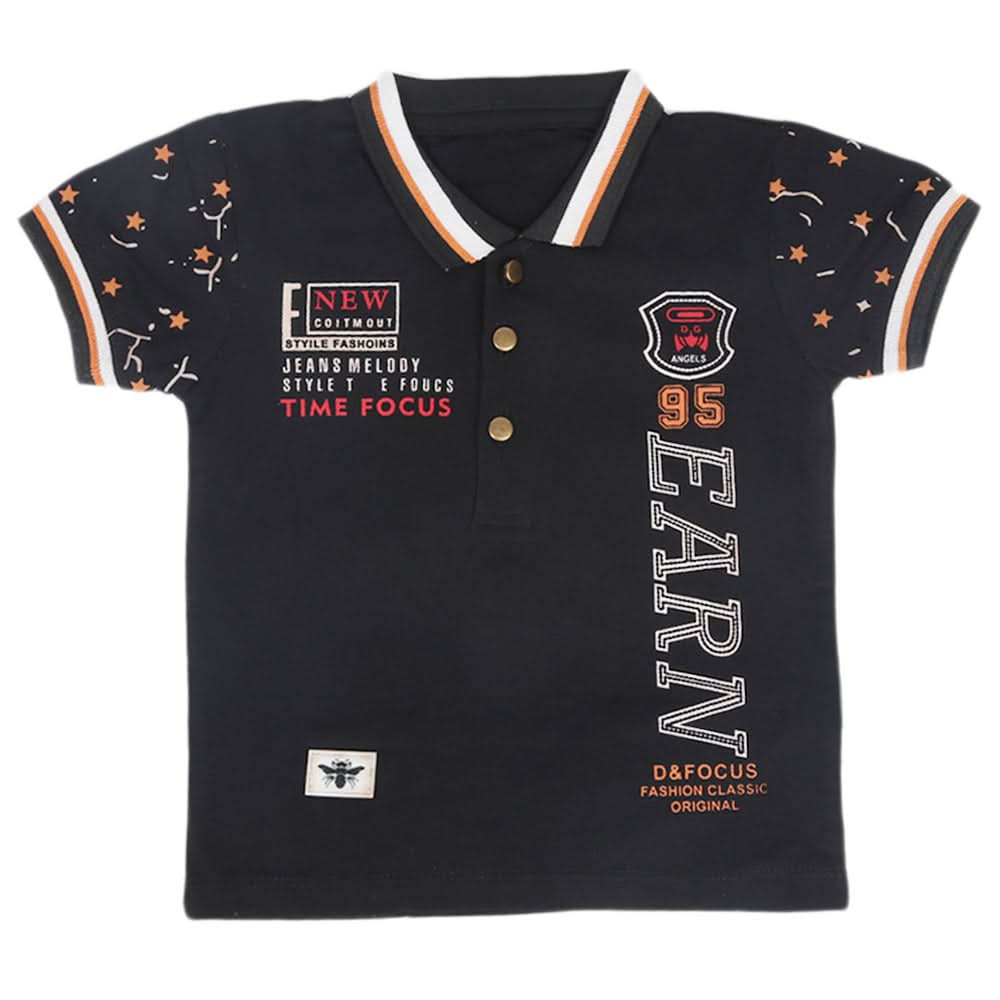Boys Half Sleeves Polo T-Shirt - Black, Kids, Boys T-Shirts, Chase Value, Chase Value