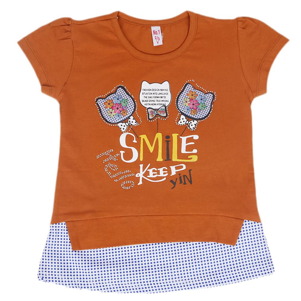 Girls Half Sleeves T-Shirt - Camel, Kids, Girls T-Shirts, Chase Value, Chase Value
