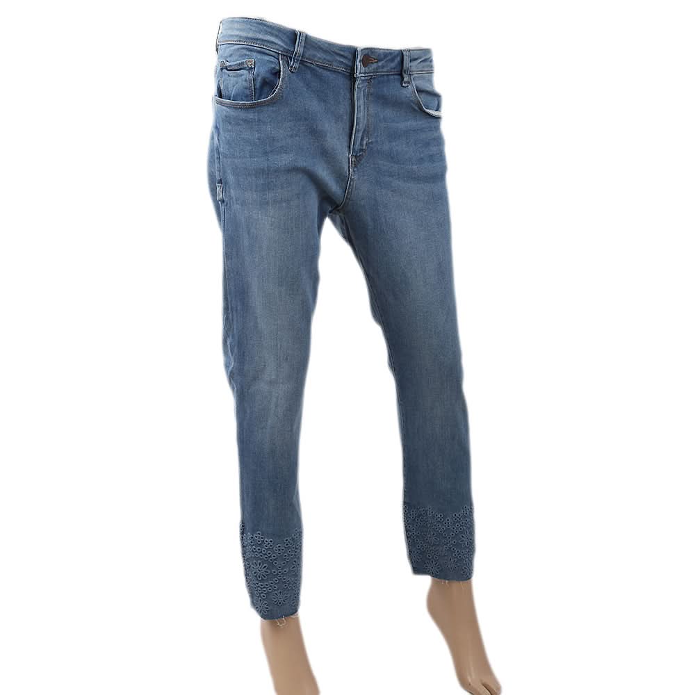 Women's Bottom Embroidered Denim Pant - Light Blue, Women, Pants & Tights, Chase Value, Chase Value