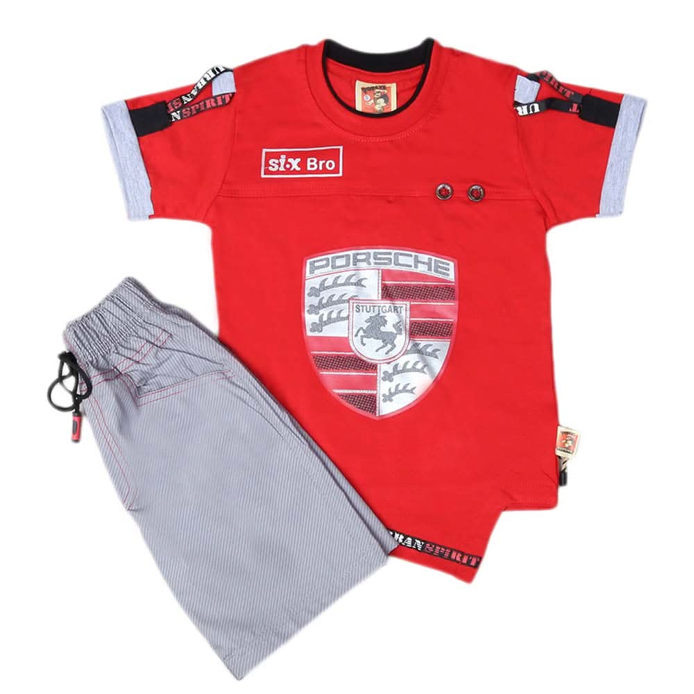Boys Half Sleeves Suit 6B-02 - Red, Kids, Boys Sets And Suits, Chase Value, Chase Value