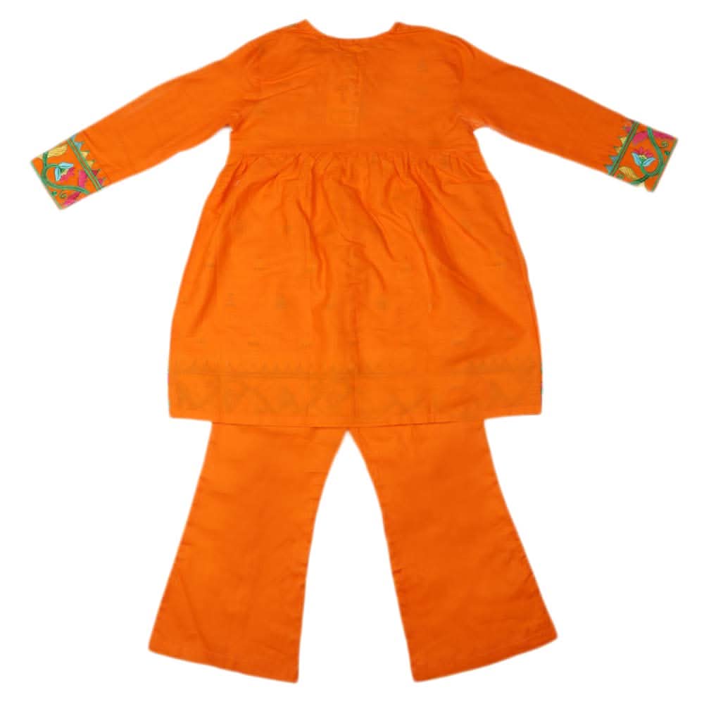 Girls Embroidered Cotton Suit 3 Pcs - Orange, Kids, Girls Sets And Suits, Chase Value, Chase Value