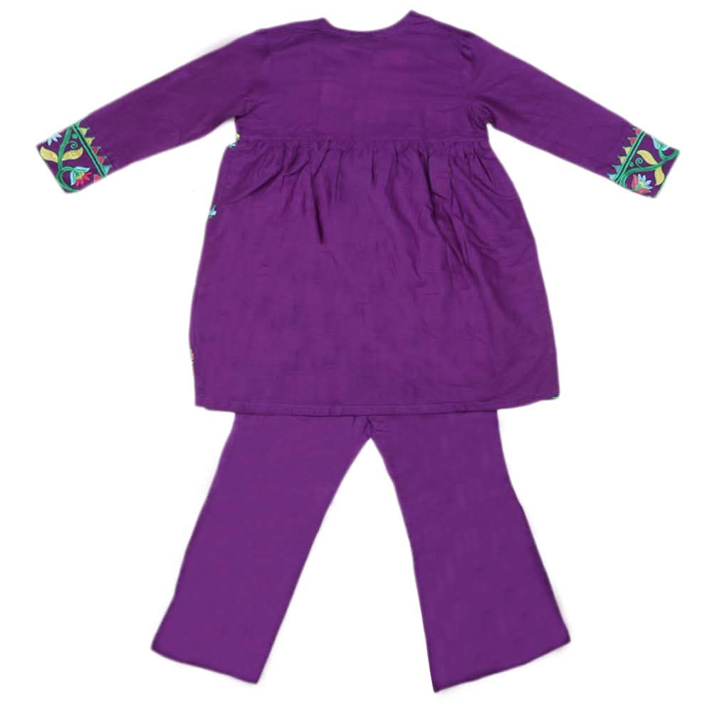 Girls Embroidered Cotton Suit 3 Pcs - Purple, Kids, Girls Sets And Suits, Chase Value, Chase Value