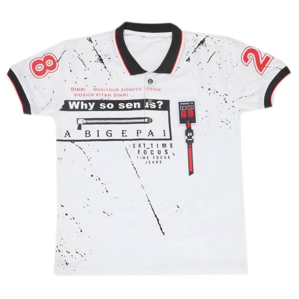 Boys Half Sleeves Polo T-Shirt - White, Kids, Boys T-Shirts, Chase Value, Chase Value
