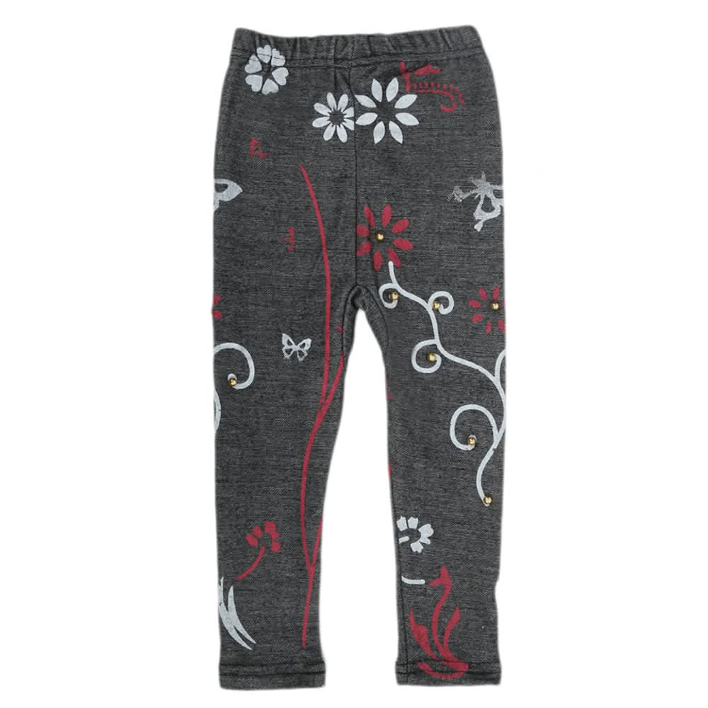 Girls Denim Printed Tight - Charcoal, Kids, Tights Leggings And Pajama, Chase Value, Chase Value