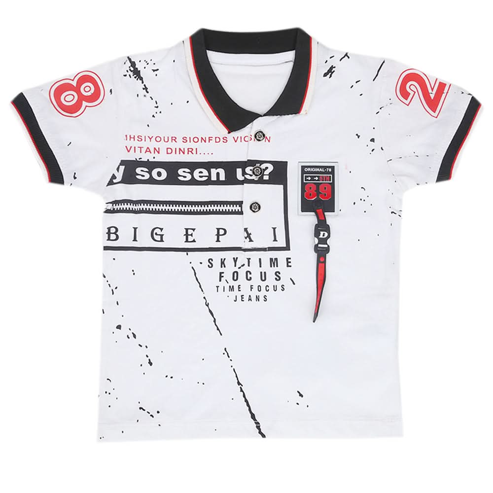 Boys Half Sleeves Polo T-Shirt - White, Kids, Boys T-Shirts, Chase Value, Chase Value