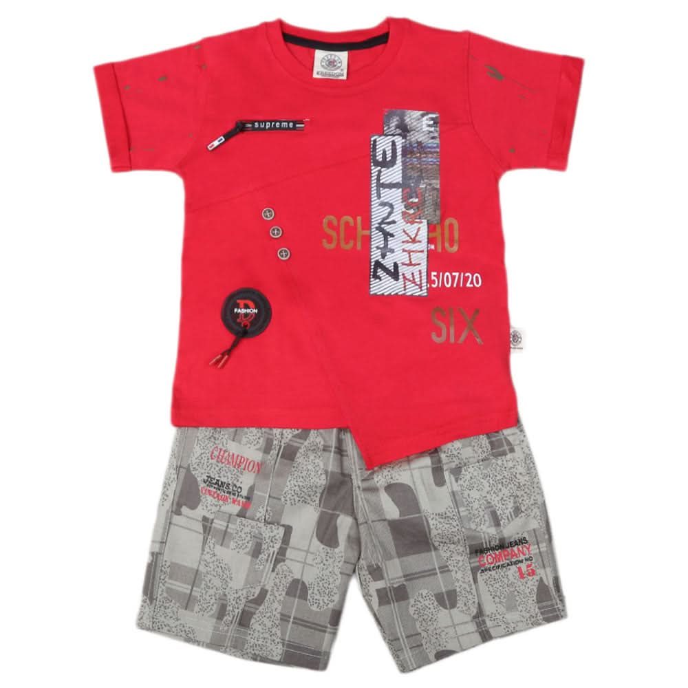 Boys Half Sleeves Suit 6B-43 - Red, Kids, Boys Sets And Suits, Chase Value, Chase Value