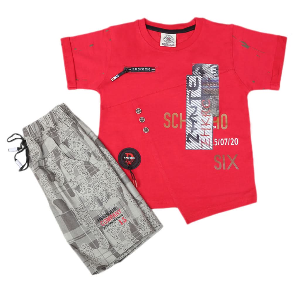 Boys Half Sleeves Suit 6B-43 - Red, Kids, Boys Sets And Suits, Chase Value, Chase Value