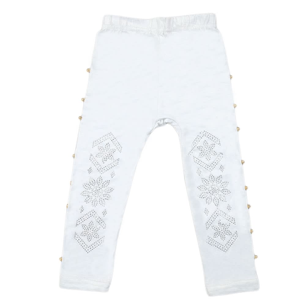 Girls Viscose Stone Tight - White, Kids, Tights Leggings And Pajama, Chase Value, Chase Value